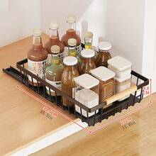 1 Piece/2 Pieces Extendable Cabinet Organizer, No Drill Pull Out Shelves For Cabinets, Multifunctional Sliding Mesh Cabinet Basket For Kitchen Pantry Bathroom Bedroom, Black - 黑色 - 查看 2