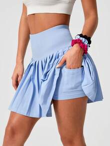 Leorrey 1 件女士无缝休闲舒适纯色高腰防闪烁甜美褶皱网球跑步健身裙