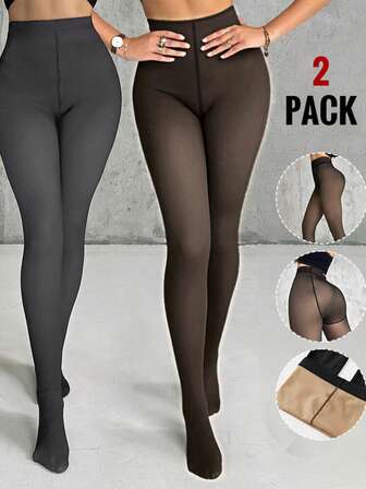 ChicMe 2 Packs High Waisted Tummy Control Leggings Warm Fleece Lined Slim Fit Shapewear Pants For Women Spring Fall Winter Casual Outdoor Wear-Coffee & Bla