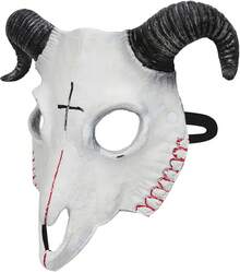 áscara gótica de cráneo de cabeza de cabra, cuernos de carnero,áscara de disfraz de cráneo de Animal,áscara de demonio malvado, disfraz de disfraz de Halloween - Cabra sangrienta - Ver 9