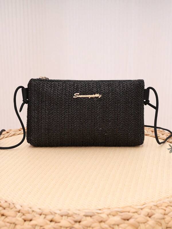 1 sac à épaule carré petit et simple en paille tressée pour femme, en matériau de paille, fermeture éclair, sac bandoulière diagonal, fine bandoulière en corde, peut contenir téléphone portable, rouge à lèvres, mouchoirs, etc. Essentiels quotidiens, convient pour un usage casual, shopping, trajets domicile-travail, etc. Voyage