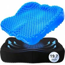 Thicken 19.7in Seat Cushion Gel Large Cooling Seat Cushion For Long Sitting Cushion For Wheelchair Pressure Relief Cushion Seat For Office Chair Chair Seat Pads For Car Desk Chair Kayak Stadium - 藍色 - 查看 1