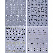 4pcs Love Theme Nail Stickers Set, Black White Golden Heart Patterns, Self-Adhesive Plastic Nail Art Decals With Glitter, Glossy Finish, Single Use Embellishments For Valentine'S Day - 彩色 - 查看 10