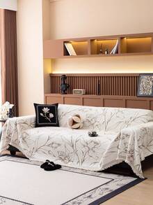 1pc Leaf Shaped Plush Sofa Cover, Anti-Scratch, Anti-Slip, Dust-Proof, Apricot Color, Warm Pet Home Decor, Suitable For All Seasons - Khaki - View 7