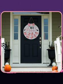 Halloween Türschild rosa Geist Kranz Dekoration Buh Holz Hängedekoration rosa Schleife Halloween Veranda Schild Landhausstil Haustür Hängedekoration Veranda Wanddekoration
