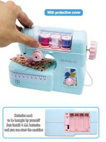 Set di macchine da cucire elettriche giocattolo per bambini, set fai-da-te per cucire vestiti in miniatura, accessori da sarta per il gioco di ruolo delle ragazze, mini strumenti di apprendimento della cucitura, decorazione per la stanza di apprendimento della cucitura, adatto per riparare vari indumenti piccoli