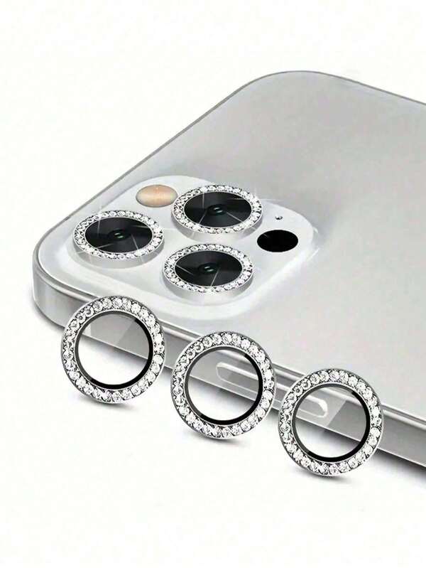 Rhinestone Camera Lens Protector Film Set For 12/12 Mini/12 Pro/12 Pro Max/13/13 Mini/13 Pro/13 Pro Max/11/11 Pro/11 Pro Max/14/14 Puls/14 Pro/14 Pro Max/15/15 Puls/15 Pro/15 Pro Max, Inlaid Imitation Diamond Decorated Camera Cover Tempered Glass Protecting Cover, Colorful Imitation Diamond