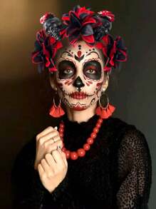 1pc Halloween Realistic Black & Red Skeleton Flower Headband, Dark Gothic Style Day Of The Dead Party Costume Accessory For Women - Multicolor - View 5