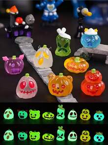 50/30/20/10/5/1 pieza Figura miniatura luminosa de paisaje micro de resina, adorno de jardín de hadas miniatura, decoración de calabaza y fantasma, decoración DIY para el hogar, artesanía de escritorio, escultura