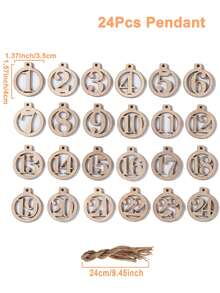 24Pcs Wooden Advent Calendar Tags, Classic Style Christmas & New Year Countdown Numbers 1-24, Manufactured Wood Christmas Tree Ornaments For Holiday Decorations, Christmas Decoration Hanging Pendants, Christmas Gift, Merry Christmas, Xmas Party Decor, Christmas Ornaments