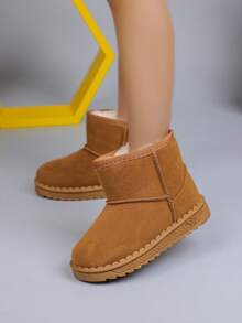 1 Paar Kinder Einfarbige Winterstiefel, Mädchen Einfache Mode Schneestiefel, Dicke Warme Weiche Sohle Bequeme Schlüpfstiefel, Geeignet für Jungen und Mädchen zum Tragen im Freien im Winter (Empfehlung: eine Nummer größer bestellen)