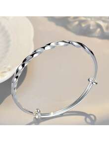 1 szt. Regulowana, miedziowana, skręcona, gładka bransoletka z srebra, prosta i modna, prezent dla przyjaciół, na Walentynki