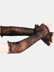 1 Pair Gothic Style Dark Spider Web Fingerless Gloves, Cosplay Performance Accessory, Demon Witch Role Play Prop, Street Dark Style Outfit