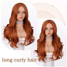 Copper Red Long Wig – Middle Part Long Curly Wig With Synthetic Fiber Wig And Rose Net Cap, Perfect Wig For Cosplay Wig And Party Wig - Đồng - Xem 7