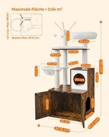 Feandrea WoodyWonders Cat Tree With Litter Box Enclosure, 2-In-1 Modern Cat Tower, Cat Condo With Scratching Posts, Removable Pompom Sticks, Washable Cushions, Rustic Brown - 棕色 - 查看 5