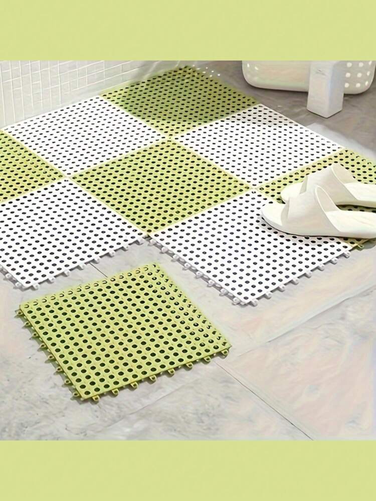 10pcs/Set TPE Bathroom Mat, Shower Mat, Plastic Hollow Waterproof Swimming Pool Mat, Interlocking Floor Tile With Drainage Holes, Bathroom Grid Mat, Bathroom Non-Slip Dual-Color Mat, Shower Room Anti-Slip Mat, Bathroom Accessories, Anti-Slip Shower Mat Interlocking Pad, Swimming Pool, Terrace, Balcony, Dog House, Poultry Farm And Colored Grid Mat - Multicolor - View 8