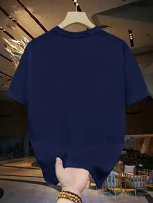 Men's T-Shirt With Reflective ET Print, 100% Cotton Blouse, Round Neck, Shirt In Various Colors - Navy Blue - View 2