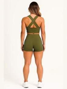 AKORIO MODAS Conjunto Top e Short  Moda Fitness Feminina Yoga corrida A11 - Verde - Visão 3