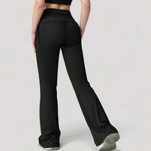 Women's Drawstring Ruched Waist Flared Leg Pants Stretch Fabric Active Yoga Lounge Bottoms - Small, Black - 黑色 - 查看 2