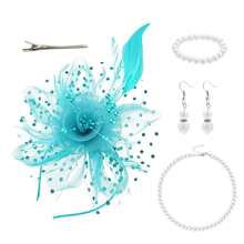 D EXCEED 1/4 件迷人帽子，带花朵网眼丝带羽毛，头带和夹子，适合女士茶会头饰，适合鸡尾酒教堂婚礼派对肯塔基赛马会