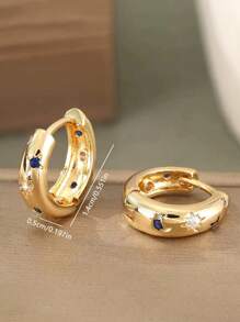 Summer 14K Gold Plated Star Shine Hoop Earrings For Women Cubic Zirconia Celestial Chunky Hoops Earrings Gold Earrings For Women Fashion Accessories Graduation Gift Fall Earring Christmas Earring