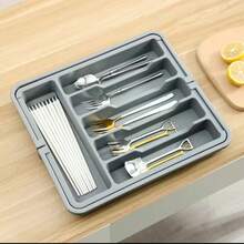 1pc Expandable Cutlery Tray, Plastic Silverware Organizer Drawer, Adjustable Utensil Holder With Large Capacity For Kitchen - Multicolor - View 6