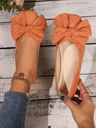 Women's Solid Color Bow Decor Breathable Fashion Comfortable Flat Heel Mid-Top Loafers, Elegant For Office, Outdoor, Vacation, Suitable For All Seasons