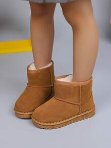 1 Paar Kinder Einfarbige Winterstiefel, Mädchen Einfache Mode Schneestiefel, Dicke Warme Weiche Sohle Bequeme Schlüpfstiefel, Geeignet für Jungen und Mädchen zum Tragen im Freien im Winter (Empfehlung: eine Nummer größer bestellen)