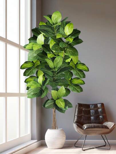 70-130厘米大型人造榕树树枝高橡胶树假榕树植物热带龟背竹假木兰叶适用于家庭办公室婚礼装饰（无盆）、情人节、生日毕业礼物