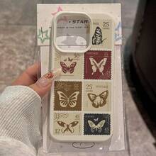 1 pieza Funda de teléfono TPU con estampado de mariposa vintage en toda la pantalla compatible con teléfonos Apple// - Blanco - Ver 3