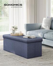 SONGMICS Collection - 43 Inches Folding Storage Ottoman Bench, Ottoman Foot Rest, End Of Bed Bench, Storage Chest, Load 660 Lb, For Living Room, Bedroom, Entryway, Misty Blue - 霧藍色 - 查看 1