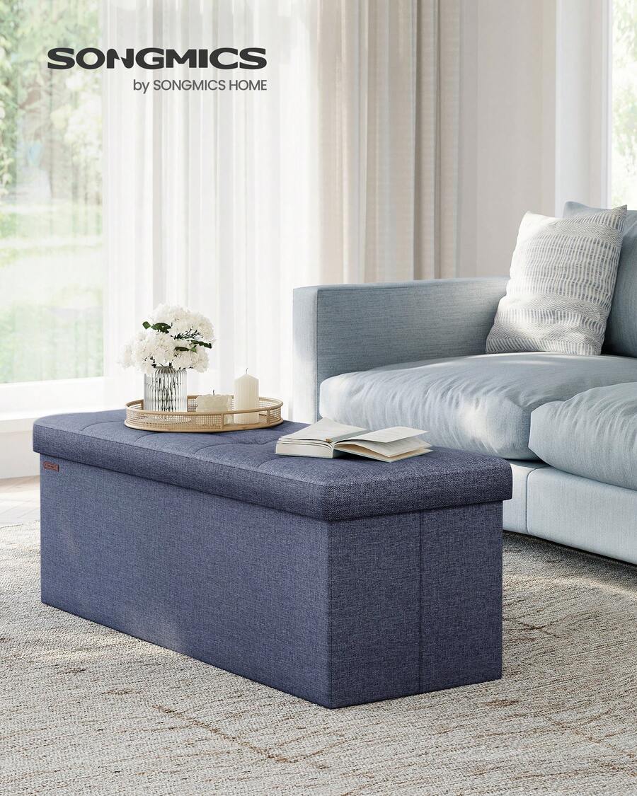 SONGMICS Collection - 43 Inches Folding Storage Ottoman Bench, Ottoman Foot Rest, End Of Bed Bench, Storage Chest, Load 660 Lb, For Living Room, Bedroom, Entryway, Misty Blue - 霧藍色 - 查看 1