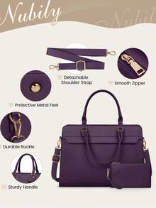 NUBILY 15.6 Inch Leather Laptop Tote Bag For Women - Waterproof Business Briefcase & Satchel Purse 2-Piece Set | Large Capacity Computer Work Bag For Office Professionals - 紫色 - 查看 8