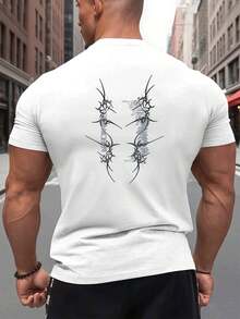 Graphic Print Casual Tee , Men's Double-Sided Printed Fashionable Casual Crew Neck 220gsm Pure Cotton T-Shirt(1 PC) - 白色 - 查看 1