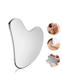 1个不锈钢心形刮痧板，用于面部按摩，便携式肌肉放松按摩板，不锈钢刮痧面部工具 - 面部按摩工具 - 光滑耐用的金属刮痧板，适用于面部和身体，消肿 - 心形按摩刮痧板（银色）不锈钢刮痧面部工具 - 銀色 - 查看 4