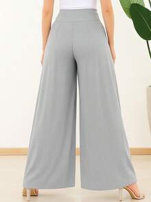 Wide-Leg, Loose-Fitting, Viscose-Blend, Wide-Waisted, High-Waisted, Pleated Pants - Gray Mix - View 5