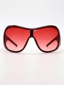 1pc Large Frame Wrapped Glasses Personalized Outdoor Sunscreen Y2K One-Piece Fashionable Glasses And Versatile Street Photography Cool Men's And Women's Glasses Suitable For Daily Wear Street Photography Outdoor Cycling Vacation Travel Summer Beach Accessories Women's Accessories Wraparound Shape Shades - 酒紅色框紅片 - 查看 5