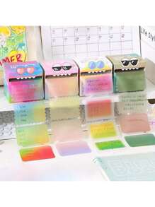 105 Pcs Pearlescent Transparent Sticky Notes With Storage Box | Cute Multicolored Pull-Out Design For Note-Taking, Journaling, Planning | Kawaii Memo Pads, Page Tabs | Office & School Supplies, Desk Organizer Accessories, Back To School Supplies, Gift Ideas For Students