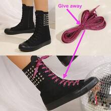 1 Pair Of Women's Short Boots, Suitable For Dances And School Daily Wear, With External Rivet Decoration And Internal Zipper, Lightweight And Comfortable Flat Boots - 黑色 - 查看 3