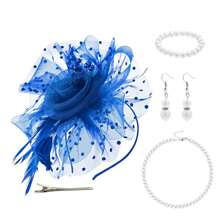 D EXCEED 1/4 件迷人帽子，带花朵网眼丝带羽毛，头带和夹子，适合女士茶会头饰，适合鸡尾酒教堂婚礼派对肯塔基赛马会