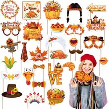 30 Packs Decorative Thanksgiving Photo Booth Props Reusable Give Thanks Harvest Turkey Paper Party Supplies Durable DIY Fall Funny Photo Prop With Stickers For Garden Indoor Thanksgiving Feast Party Decoration - Multicolor - View 8