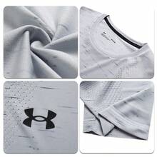 Under Armour Áo thun thể thao cổ tròn unisex, thoáng khí, thấm mồ hôi, nhanh khô, tay ngắn màu xám ôm vừa vặn, áo thun bóng đá dệt kim tay ngắn màu trơn đơn giản thường ngày 25500518-009 - Xám - Xem 7