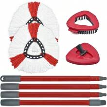 Replacement Mop Heads,  Turbo Mop Refills, Microfiber Mop Head Set, Base, Brush, And Handle Replacement For EasyWring Spin Mop - 紅色 - 查看 7