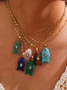 1pc Minimalist Elegant Natural Stone Inlaid Faux Turquoise Titanium Steel Necklace, Boho Style, 18K Gold Plated, Fashionable Women's Jewelry, Suitable For Daily Wear, Vacation, Party, Music Festival, Celebration And Holiday, Delicate And Simple Accessory Gift. (Natural Stone May Have Slight Color Difference.)