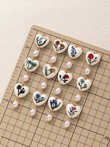 1 件珐琅心形吊坠，花朵图案代表出生十二个月，珍珠吊坠，适合 DIY 项链、手链、耳环、钥匙扣、包链，电镀 18K 金，女士珠宝配饰，DIY 配饰 - 白色 - 查看 4