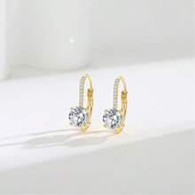 1pair French Style Copper Micro-Set Cubic Zirconia Earrings, Versatile And Exquisite Elegant Design Ear Studs For Women's Banquet And Wedding Wear - 多鑽 - 查看 4