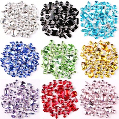 50pcs/Bag Mixed Color Glitter Glass Crystal Rhinestones, Silver Metal Flat Back, Hand-Sewn Rhinestones, Suitable For Flat Back Handmade Gemstones, DIY Accessories, Used For Decorating Clothes, Dresses, Bags, Shoes, Brooches, Earrings, Handmade Crafts