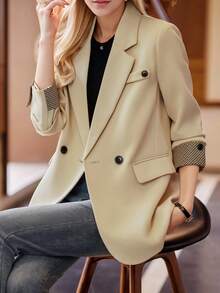Casual Beige Blazer Jacket For Women, Fashionable Loose Design, Spring/Autumn 2025 New Arrival