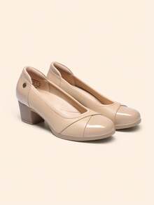 Women's  Chunky Low Block Pumps Closed Toe Shoes Comfortable Elegant Work Office Heels Round Toe Dress Shoes - 杏色 - 查看 6