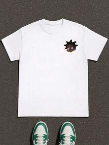 Cartoon Character Graphic Tee , Men's Double-Sided Printed Fashionable Casual Crew Neck 220gsm Pure Cotton T-Shirt(1 PC) - White - View 2